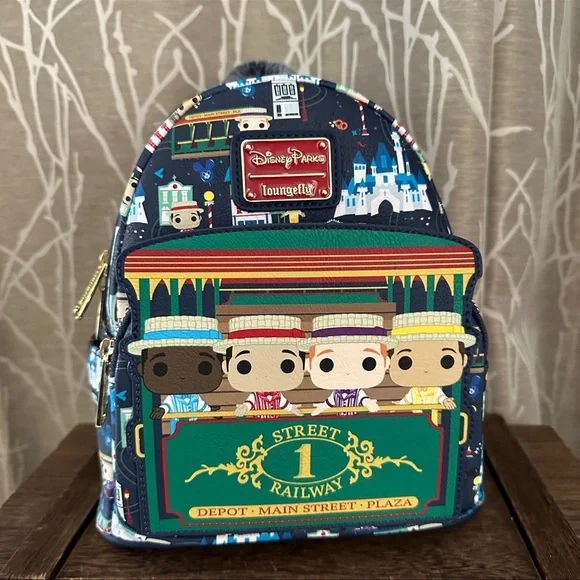 NEW Authentic Loungefly Disney Parks Railway Backpack Dapper Dans Blue Genuine Disney Dapper Dan Loungefly Main Street Railway  main image 4
